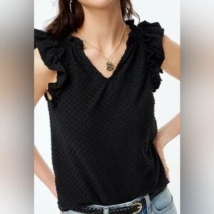 J. Crew Black Textured Ruffle Blouse